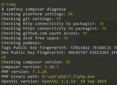 Symfony exécute composer avec l'environnement de PHP 7.2